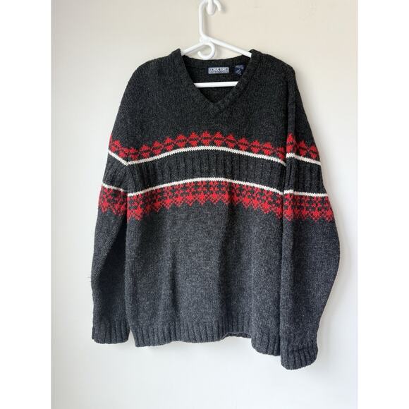 Structure Other - VINTAGE Structure Sweater Men Large Gray Red 100% Wool Nordic Grandpa
